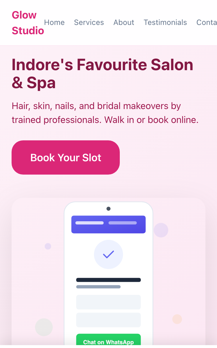 Glow Salon & Spa website